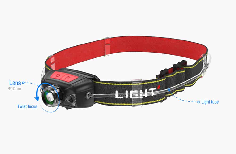 rh6 300 lumens lightweight portable headlamp with be seen light tube