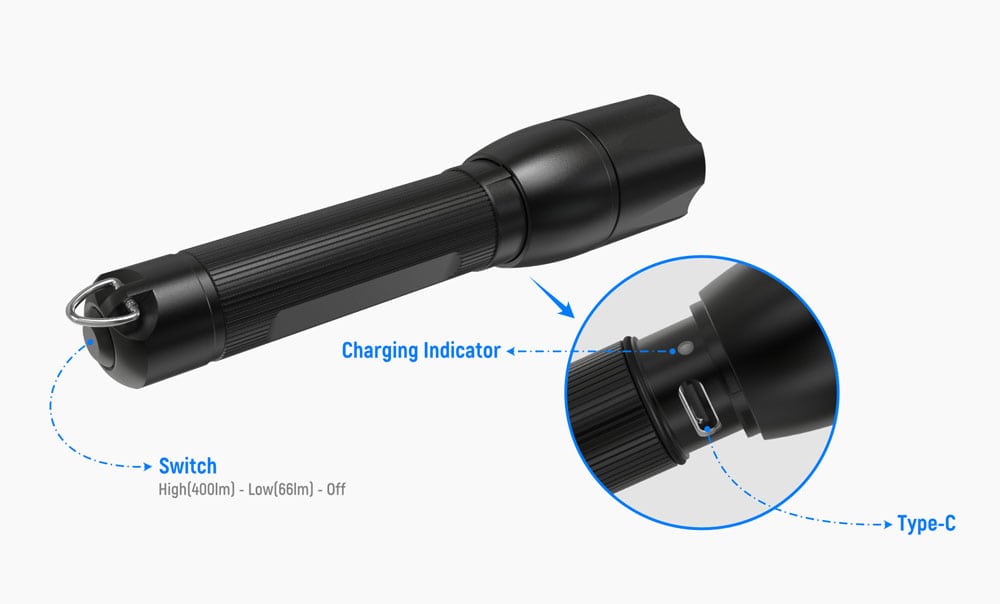 rs4 350 lumens edc recharegaable and focusable flashlight